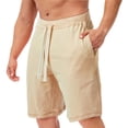 thumbnail image 2 of Nestiefly Men's Casual Classic Shorts Athletic Cotton Sweat Elastic Waist Drawstring Shorts with Drawstring Beige L, 2 of 5