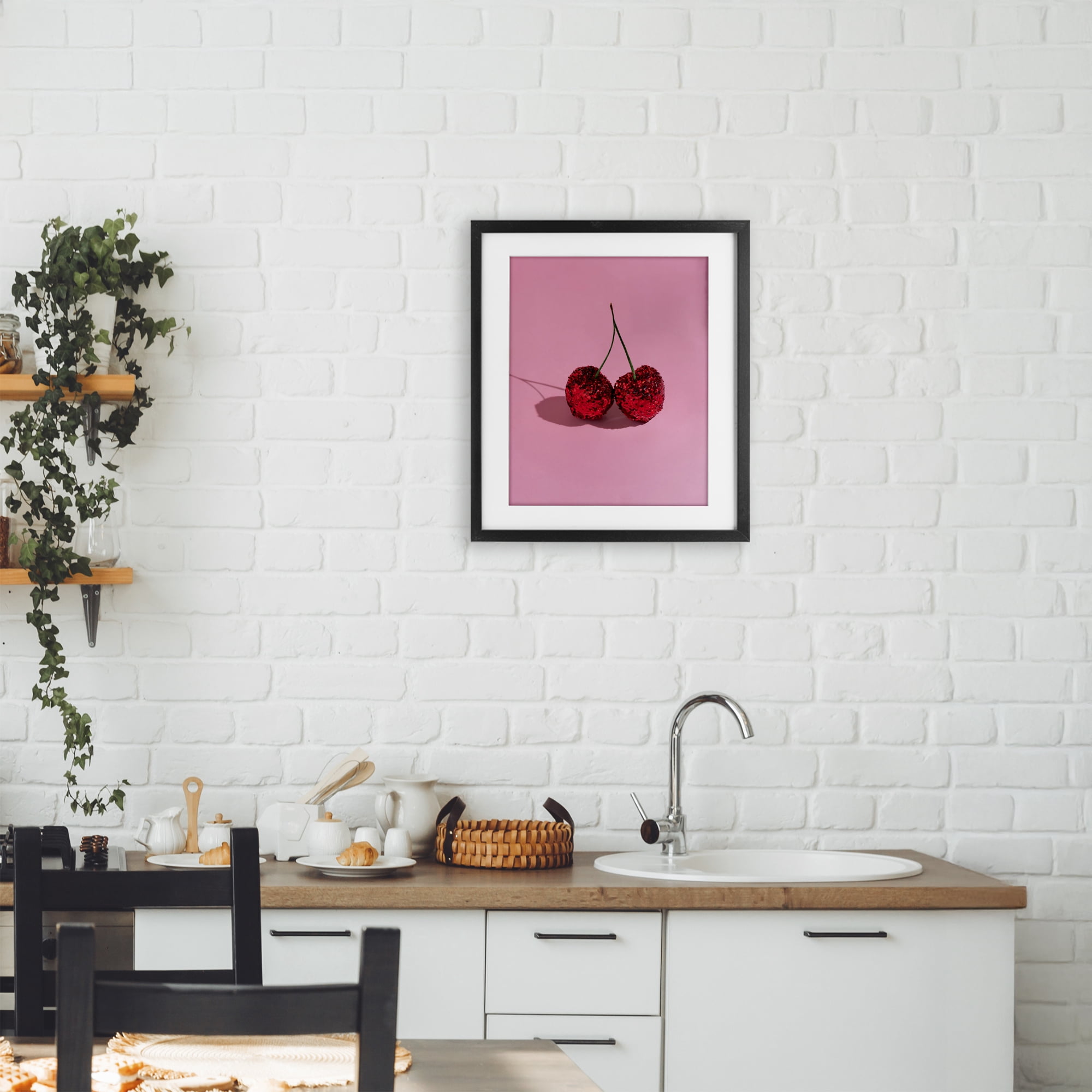 Stupell Industries Glitter Encrusted Cherries Black Framed Print Under Glass, design by LISH Creative