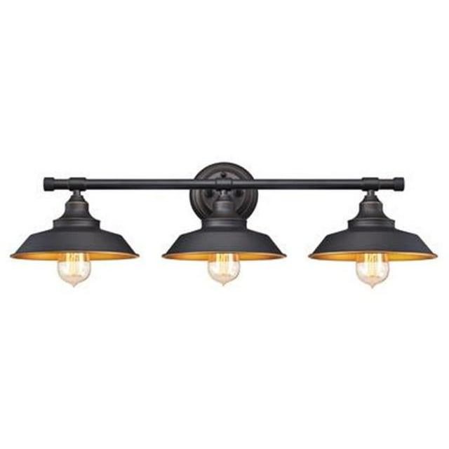 Three-Light Indoor Wall Fixture Oil Rubbed Bronze with Highlights & Metallic Bronze Interior