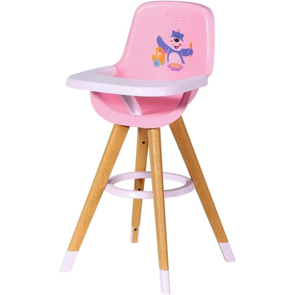 Baby Born High Chair â?? Doll Feeding Chair with Scandinavian Design â?? Wood-Look Legs & Pink Seat â?? Fits Baby Born &