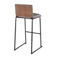 thumbnail image 4 of Mason Mara 30" Barstool Set (2) - Black Metal, Walnut Wood, Grey Faux Leather. Contemporary Design for Kitchen Island or Bar. Fixed Height., 4 of 6