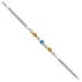 thumbnail image 3 of 925 Silver and 10K Yellow Gold Swiss Blue Topaz and Yellow Sapphire and White Lab Grown Diamond Bracelet for Women (2.29 Cttw, November Birthstone, Oval Checkerboard, Wheat Chain, 6.5 inches), 3 of 5
