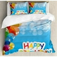 thumbnail image 3 of Birthday Duvet Cover Set Twin Size, Vibrant Balloons in the Sky Sun Beams Abstract Style Air Celebration Theme Print, Decorative 2 Piece Bedding Set with 1 Pillow Sham, Multicolor, by Ambesonne, 3 of 3