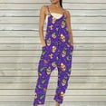 thumbnail image 2 of QATAINLAV Sales Today Mardi Gras Outfit for Women Cotton Loose Fit Wide Leg Jumpsuits Casual Sleeveless Mask Graphic Print One Piece Pants with Pockets Purple L, 2 of 6