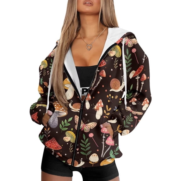 Yuyamidu Workout Jackets for Woman Clothes Zip Up Hoodie Women Jacket Mushroom Sweatshirt Lightweight Winter Jackets for Women Oversized Sweatshirt XS
