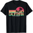thumbnail image 1 of Playera de Mujer California Vintage con Atardecer y Palmeras Negra Talla Grande, 1 of 5