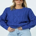 thumbnail image 4 of Pullovers Femme Taille Oversize Casual Col Rond Manches Longues Chunky Cable Knit Pull Chemisier Haut, 4 of 7