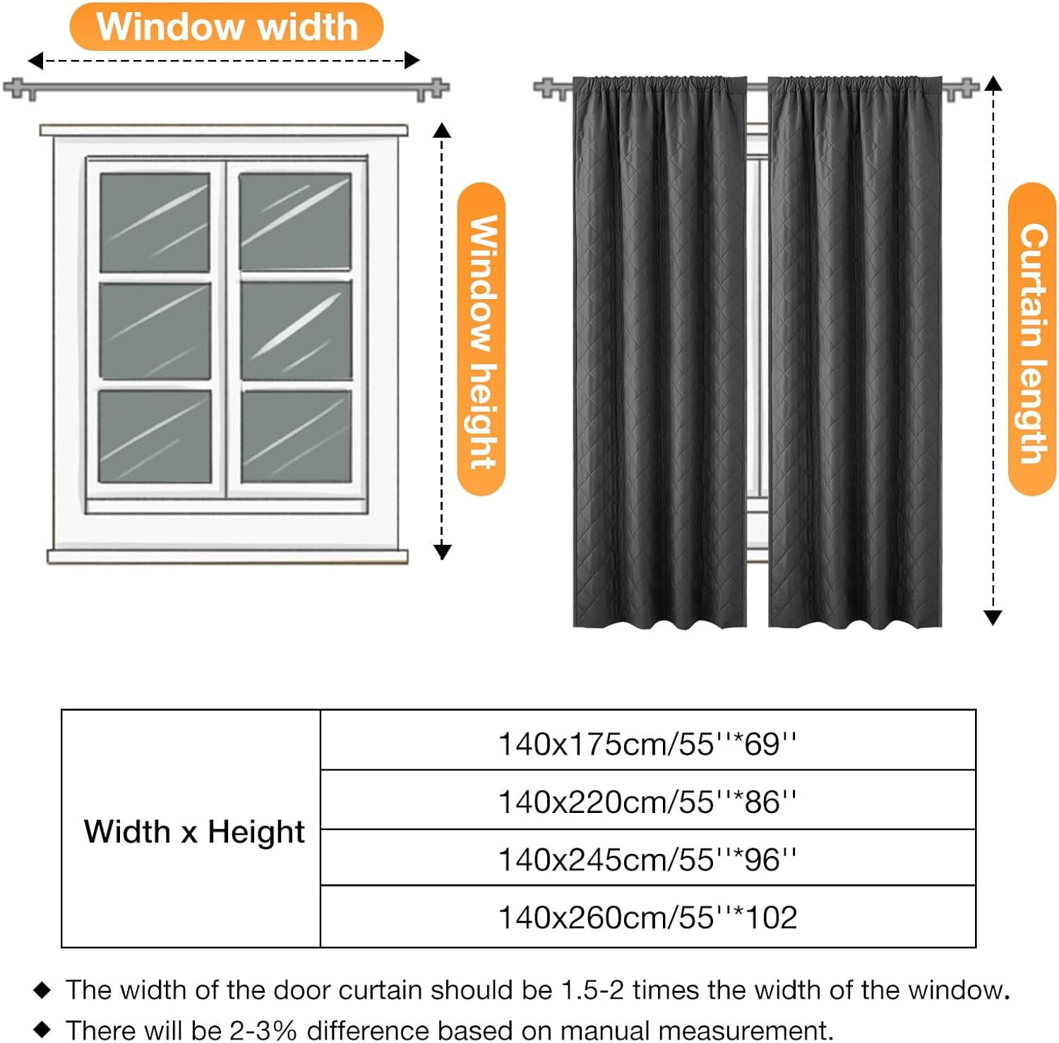 Lapalife Quilted Thermal Insulated Curtain Liner for Winter, Functional Heading Light Heat Sound Cold Blocking Winter Curtain Door Curtain for Living Room Bedroom, 1 Panel