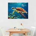 thumbnail image 2 of JRXY  Turtle Picture Decor Wall Art Aquatic Animal Nature Landscape Print on Canvas for Bathroom Kids Room Decorations Teal Framed  20x16in, 2 of 4