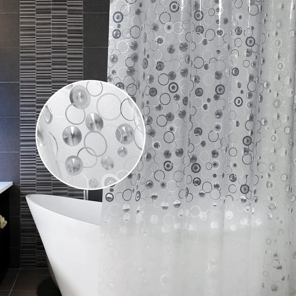 AUQ Plastic 66 Inch Short Shower Curtain Liner - 3D Circle Pattern Design Bathroom Shower Curtain with Hooks, 5 Bottom Magnets, 10G Heavy Duty, Water Repellent, Semi Transparent, 72X66 Inch