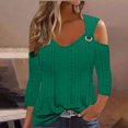 thumbnail image 3 of QIPOPIQ Women's V Neck 3/4 Sleeve Shirts Cold Shoulder Tops Basic Summer Tees Clearance, 3 of 7