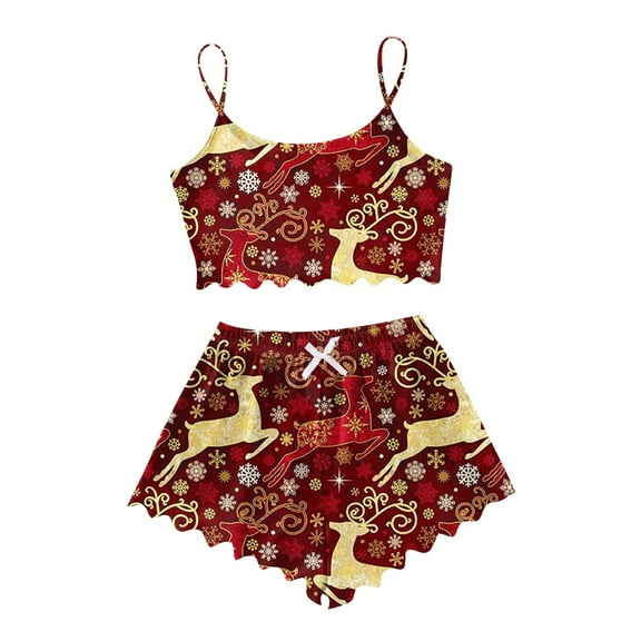 Lounge Sets for Women â Soft Loungewear Stretch 2 Piece Nursing Pajamas or Maternity Sleepwear Women's Christmas Reindeer Print Sleeveless Top & Shorts Set