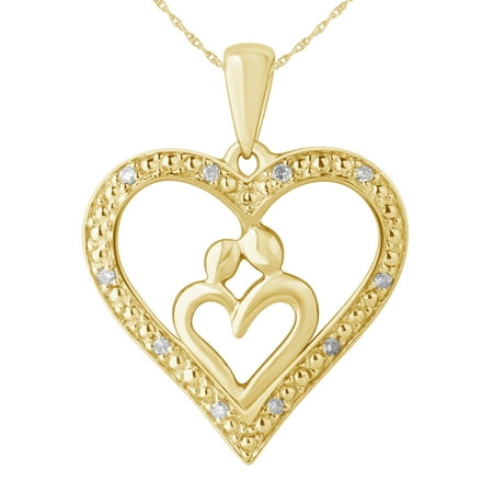 Diamond Mother and Child Heart Pendant in 10 Karat Yellow Gold