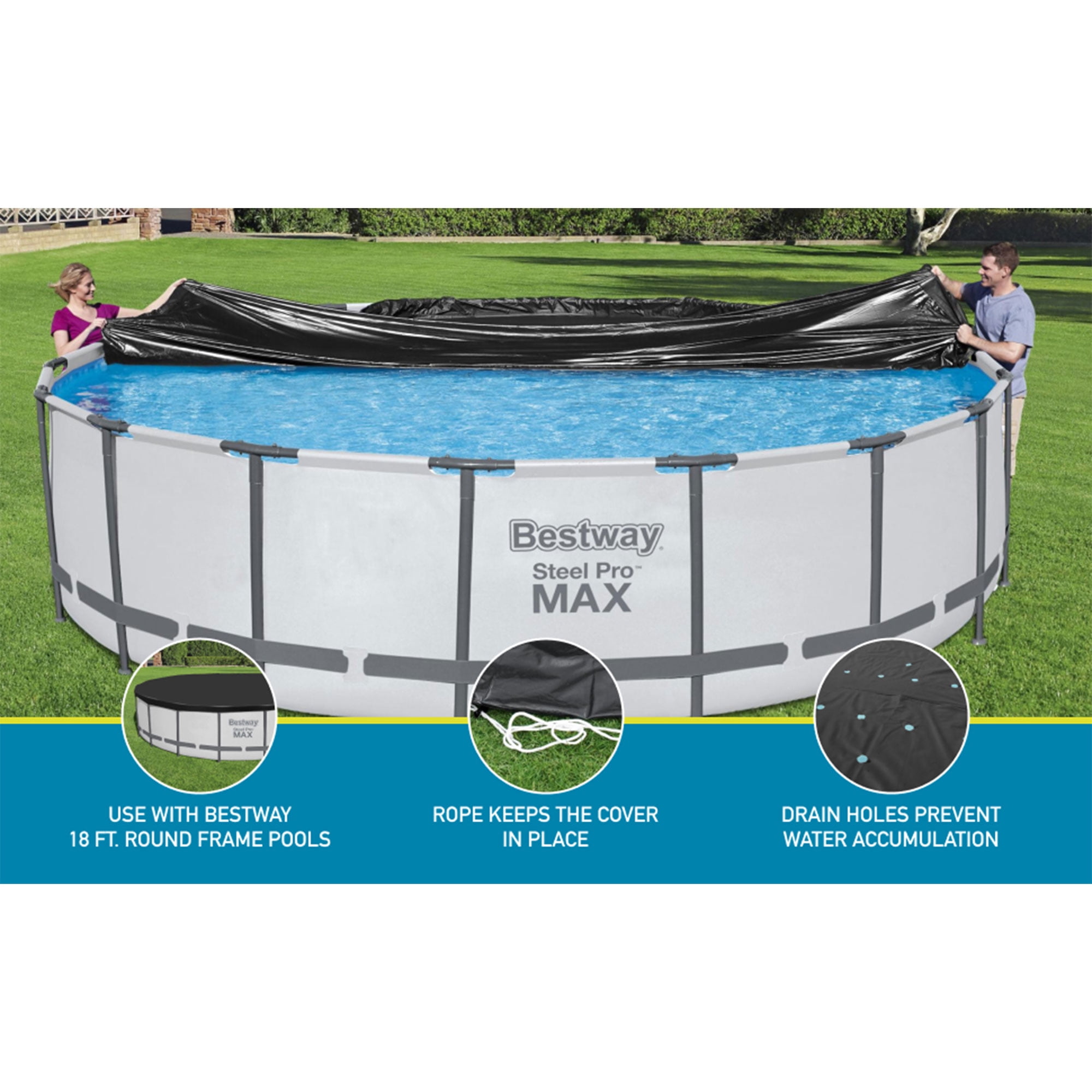 Bestway Flowclear 18' Swimming Pool Cover for Above Ground Frame Pools (Cover Only)