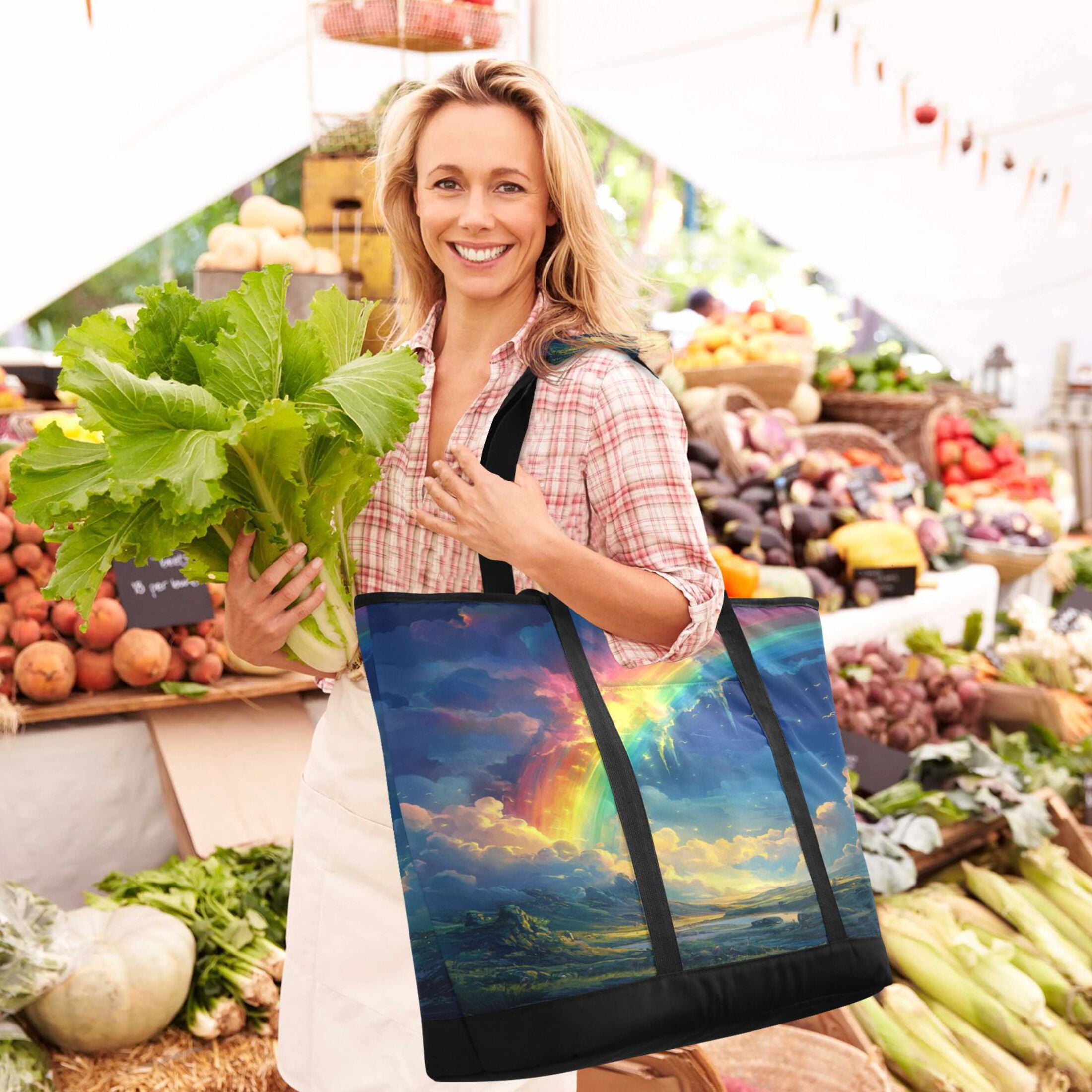 Large Hand-held Ice Pack Picnic Bag Insulation and Refrigeration Suitable for Shopping Picnics and Camping Super Cool Rainbow