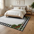thumbnail image 3 of ODIKA 6'x9' Washable Area Rug Buffalo Plaid Welcome Christmas Check With Holly Sprig Corner Motif for Family Room, Living Mater Bedroom, Non-Slip, Easy Care, 3 of 7