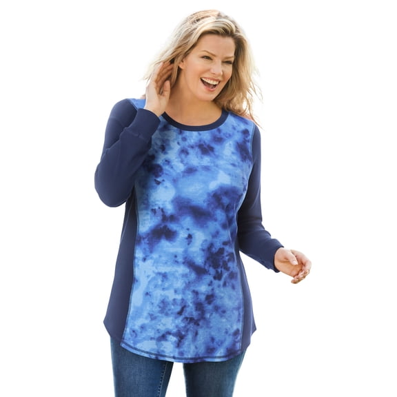 Woman Within Plus Size Colorblock Scoopneck Thermal Sweatshirt