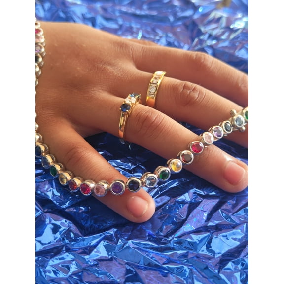 925 Silver Rainbow Lab Sapphire Tennis Bracelet,Silver rainbow sapphire tennis bracelet,Ombre Bracelet For Women Valentine Gift For Her