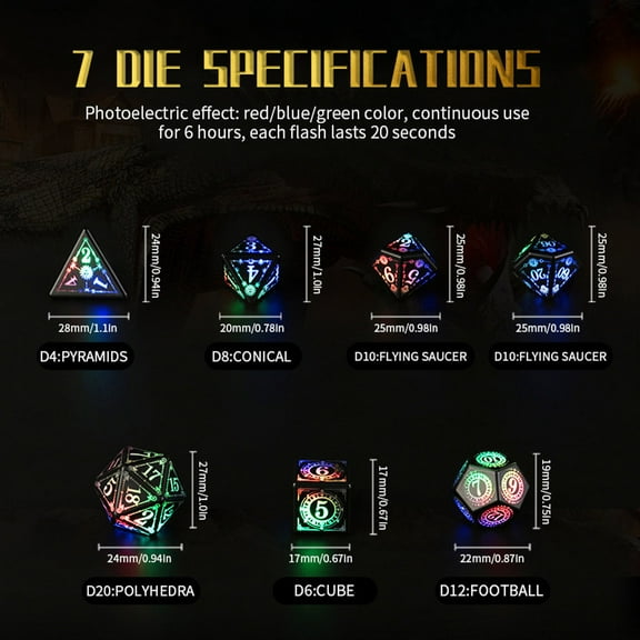 WYBXZ Cool LED Glowing Polyhedral Dice with Charging Box, Multi Sided Electronic Luminescent Dice Ornament, Polyhedral Role Playing Dice for Tables Games