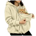 thumbnail image 2 of UOCUFY Pet Pouch Hoodies Women Fleece Zip Up Jacket with Large Pockets Beige,Size M, 2 of 6