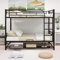 thumbnail image 2 of Bunk Bed with Shelf Underneath ,Steel Bunk Bed with Guardrails Can be Converted into 2 Platform Beds, Full Over Full Bunk Bed with Ladder for Bedroom, 2 of 7