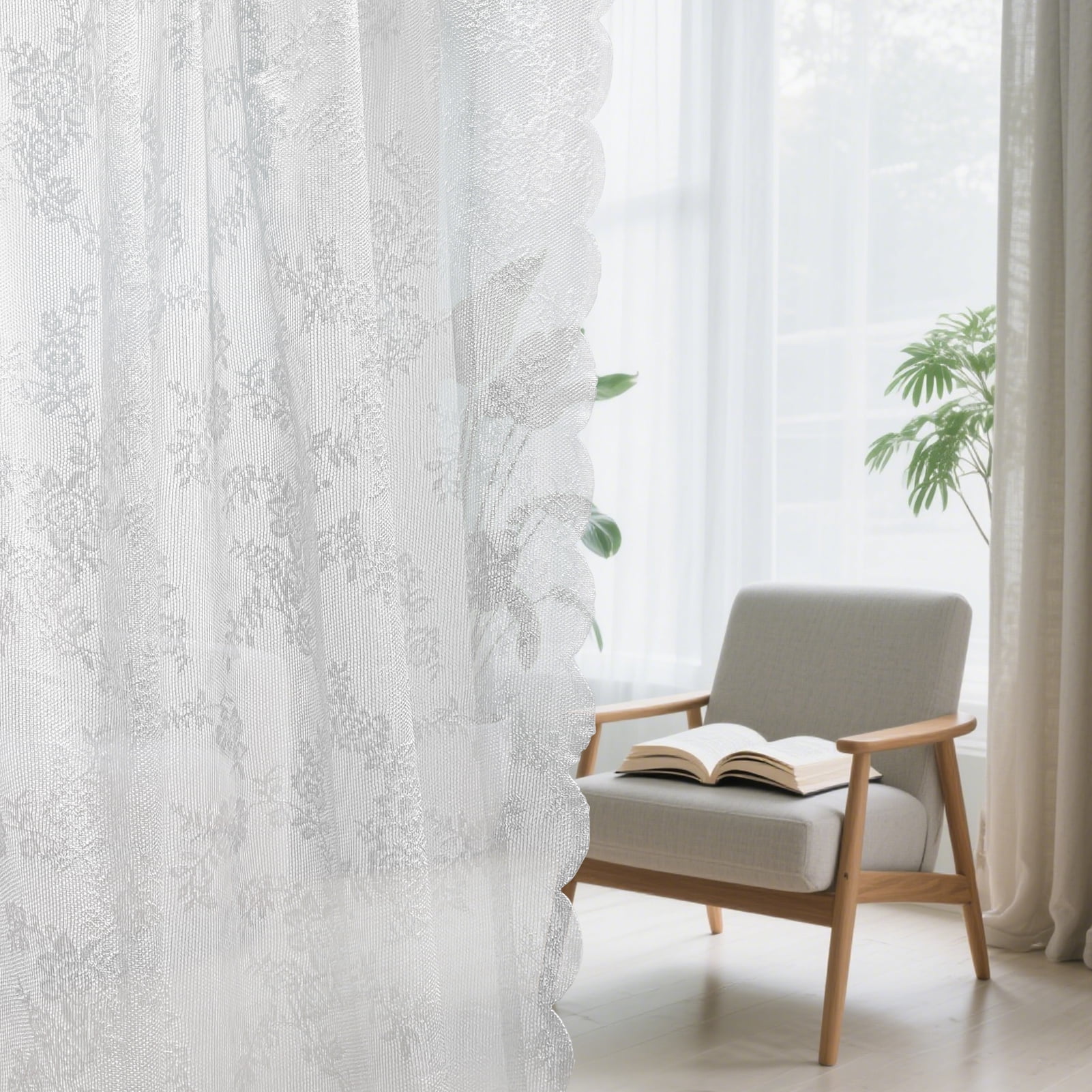 NEWEEN Sheer Lace Curtains Vintage Floral for Living Room Sets Rod Pocket,40"Wx78"L,Single Panel,White