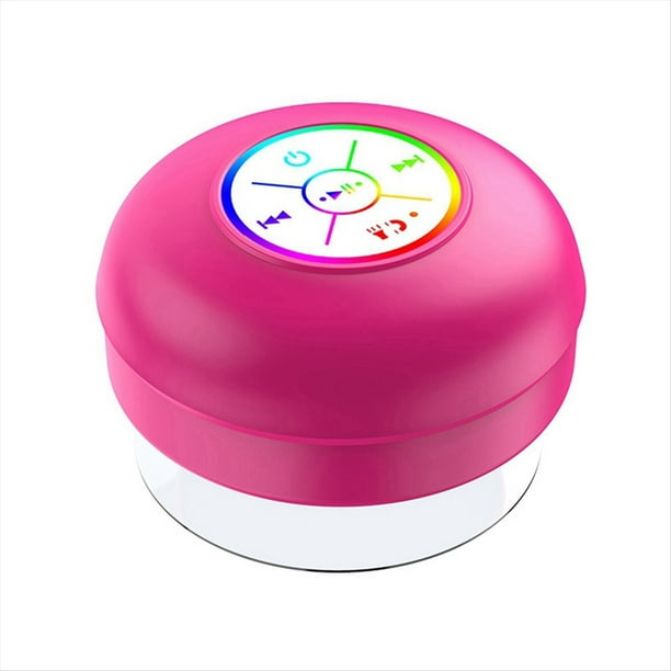 Altavoz Bluetooth A Prueba de Agua, LED, Colorido, Luminoso, Pequeño Altavoz con Ventosa Grande para Baño y Uso Al Aire Libre, Color Rosa y Rojo