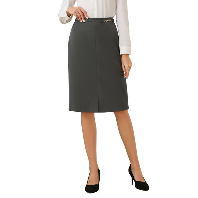 Falda de lápiz de negocios para mujeres Inspire Chic, de cintura alta, formal, hasta la rodilla, talla XL, gris oscuro