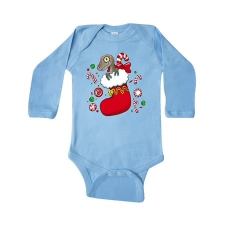 

Inktastic There s a Dinosaur in my Christmas Stocking with Candy Canes Gift Baby Boy or Baby Girl Long Sleeve Bodysuit