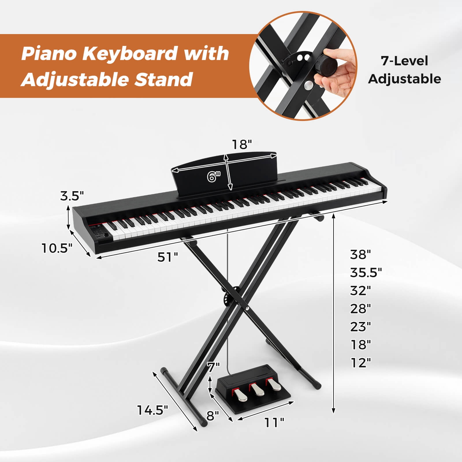 Costway 88-Key Keyboard Piano Set with Adjustable Stand & 2 Keyboard Mode 2 Speakers Black