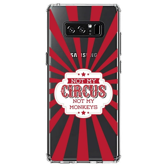 DistinctInk Clear Shockproof Hybrid Case for Samsung Galaxy Note 8 - TPU Bumper Acrylic Back Tempered Glass Screen Protector - Not My Circus, Not My Monkeys