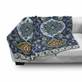 thumbnail image 3 of Moroccan Soft Flannel Fleece Throw Blanket, Oriental Motif with Vintage Byzantine Style Tile Effects Artwork, Cozy Plush for Indoor and Outdoor Use, 50" x 60", Mustard Royal Blue, by Ambesonne, 3 of 6