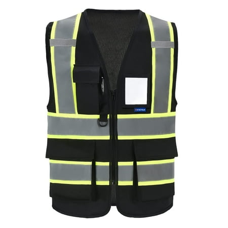 

AYKRM Black High Vis Reflective Safety Vest for Women Men Security vest Pocket Zipper