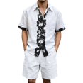 thumbnail image 2 of Migroa Men's Linen Shirts Shorts Outfits Beach 2 Pieces Sets Button Down Suit Casual Summer Tracksuit Vacation Clothes Matching Outfits White Xl, 2 of 5