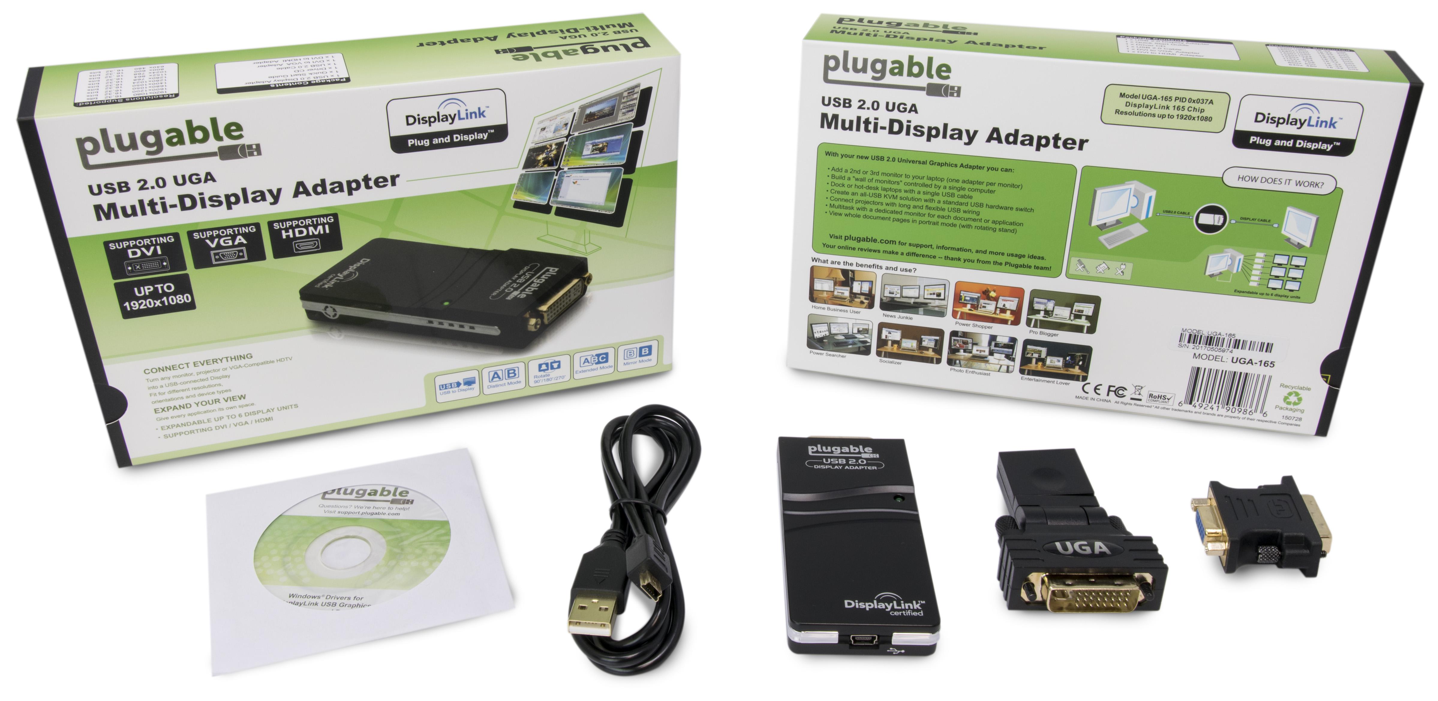 Plugable USB 2.0 to DVI/VGA/HDMI Video Graphics Adapter for Multiple Monitors up to 1920x1080 Supports Windows 10, 8.1, 7, XP, and Mac 10.14+ - image 4 of 5
