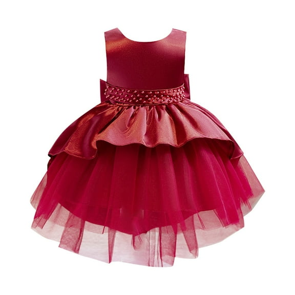 MEZZALL Girls Beauty Pageant First Dress Beaded Tail Children Wedding Prom Dress Lovely Toddler Baby Wear 4 Y-5 Y