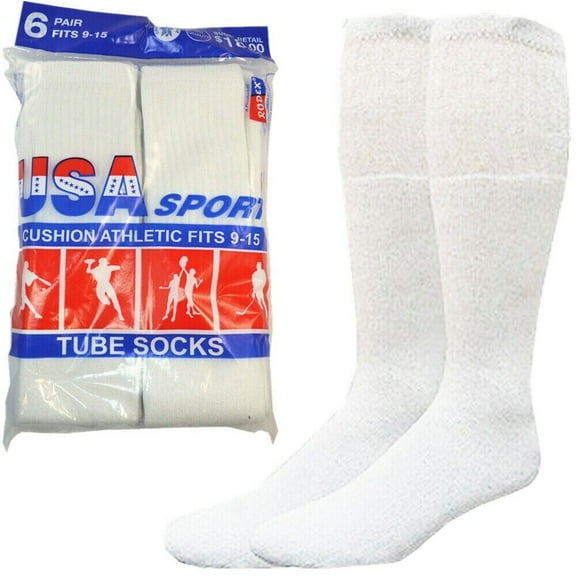 12 Paris Men's White Cotton Athletic Sports Tube Socks 30" Size Big & Tall 13-16