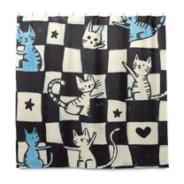 Yayeee Shower Curtain with Hooks 72"x72" Waterproof Fabric Bathroom Hanging Decor, Blue and White Cat