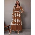 thumbnail image 5 of Women's Fall Wedding Guest Dresses Boho Floral Long Sleeve V Neck Flowy Elegant Maxi Dress Beach Clothes Brown XL, 5 of 8