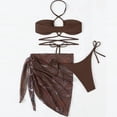 thumbnail image 6 of Pop Seller Women's Fashion Drawstring Straps Short Skirt Mesh Bikini Swimsuit Set (3 Sets With Chest Pads Without Steel Bra) Coffee M, 6 of 6