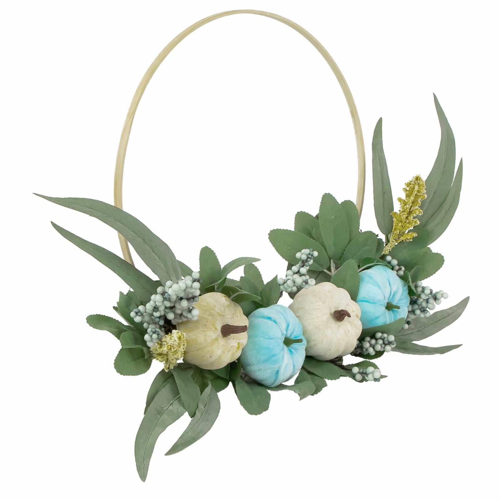 Northlight 18"" Blue Pumpkins and Foliage Artificial Thanksgiving Half Wreath