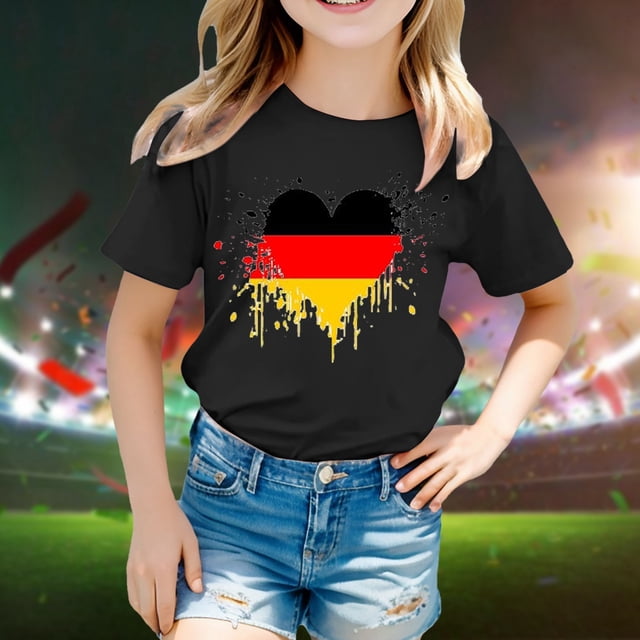 Hauts et T-Shirts pour Filles, T-Shirt à Manches Courtes et Col Rond avec Imprimé Drapeau Allemand, Tendance Mode Florale