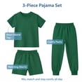 thumbnail image 2 of Rimyaw Little Boys Girls 3-Piece Pajama Set, Cotton Blend Sleepwear with T-Shirt, Shorts and Pants, Soft Kids Loungewear, Forest Green Sizes 6T, 2 of 6