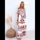 thumbnail image 5 of Vestido de Verano para Mujer, Estampado Floral, Hombros Descubiertos, Sin Mangas, y Rojo XL, 5 of 10