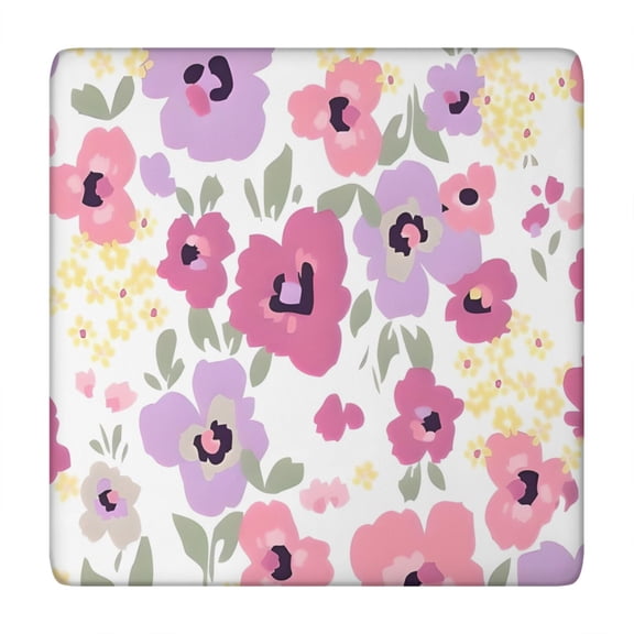 Pioneer Flower Floral Print Pattern Square Fitted Tablecloth with Elastic Edge,Square Table Cover,Washable Elastic Table Cover for Home Kitchen Party Decor 34"x34"