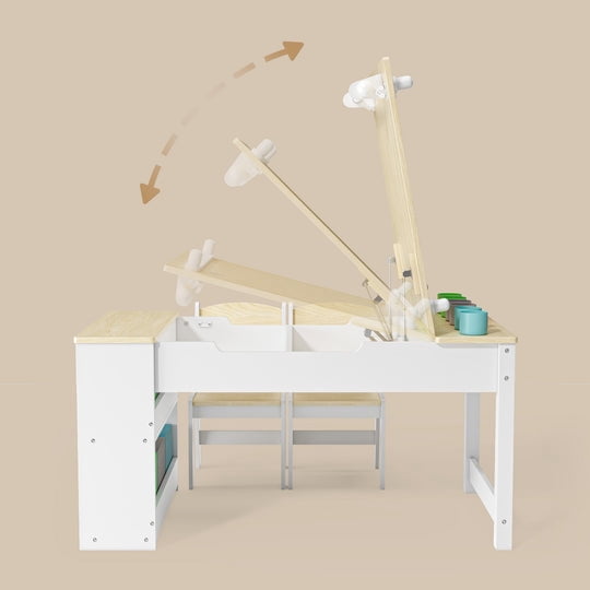 Aiho 3 in 1 Kid Table & Chair Set, Child Activity Table, Kids Table Set Painting with Cabinet for Daycare, Classroom, Home - Natural