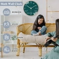thumbnail image 4 of 12 Inch Math Wall Clock Silent Non Ticking Movement Quality Quartz Wall Clock for Office Classroom/School/Home/Kitchen/Living Room Wall Decorations (Green), 4 of 6
