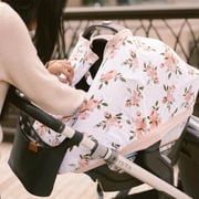 Little Unicorn Baby Car Seat Cover - Cotton Muslin, Lightweight & Breathable, Pink Watercolor Roses
