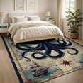 thumbnail image 3 of ODIKA 8'x10' Washable Area Rug Non-Shedding, Easy Care, Octopus Cartoon Kraken Pirate Map With Abstract Nautical Compass Border for King Size Bedroom Under Bed, Master Suite, 3 of 7