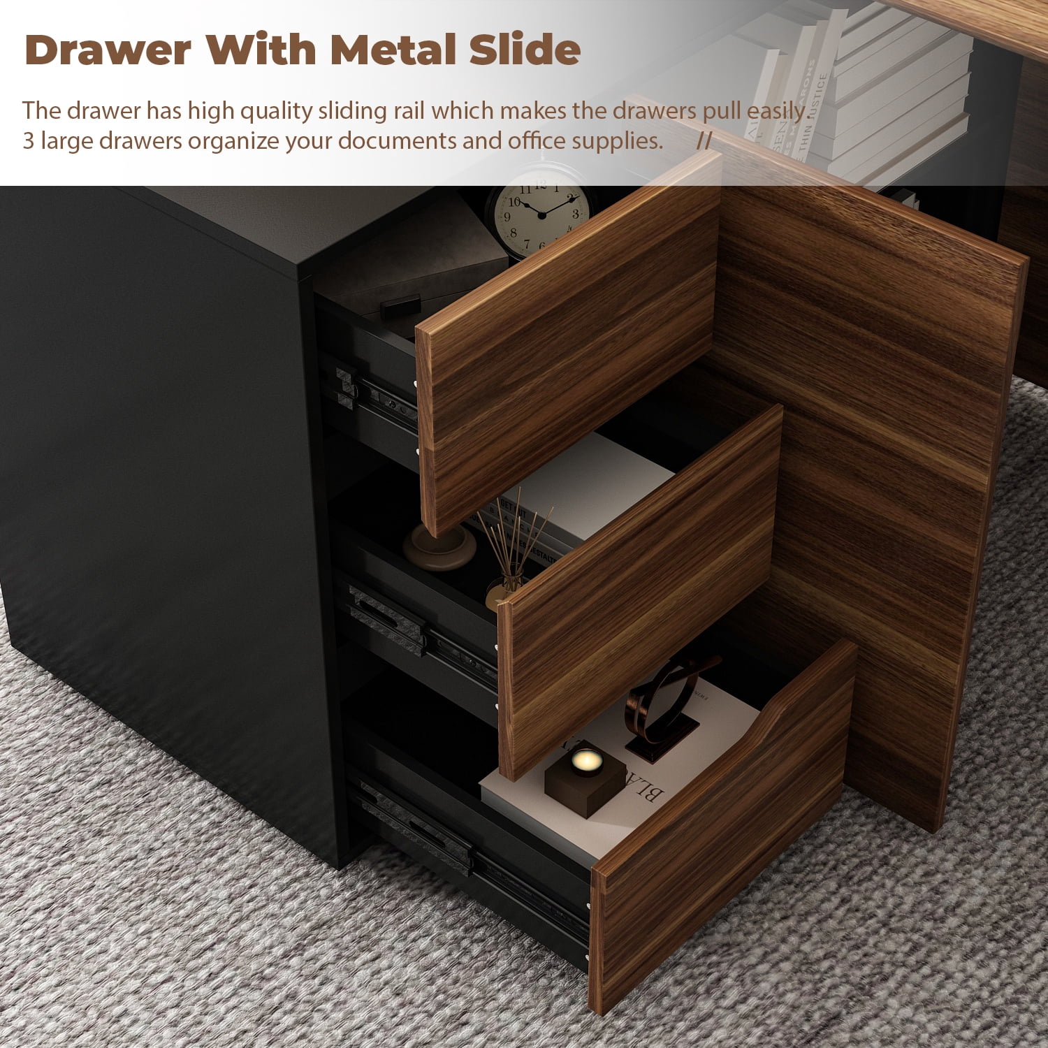MONSLIPA Home Office Desk with Drawers and File Cabinet, L-Shaped Computer Table Office Furniture Executive Desk, 54.3 inches